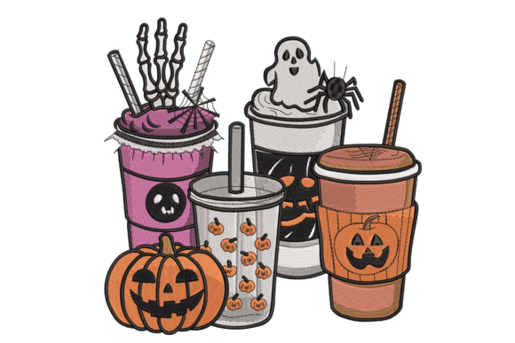 A Spooky Pumpkin Latte Embroidery Design for Market Success