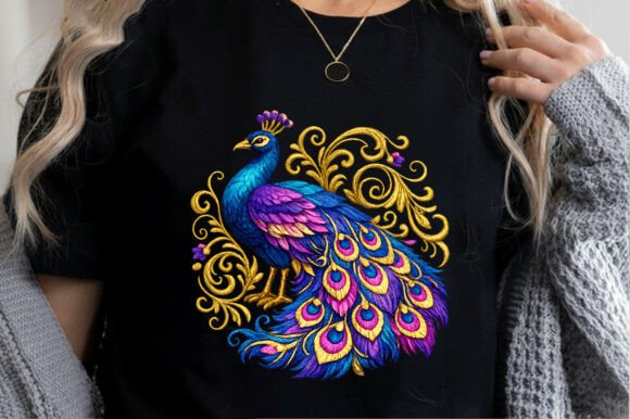 Colorful Peacock Embroidery Design for Boutique Apparel