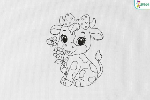 Cute Cow Embroidery Design for Boutique Apparel